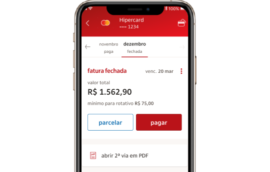 Ilustração do aplicativo Hipercard na tela de um smartphone.